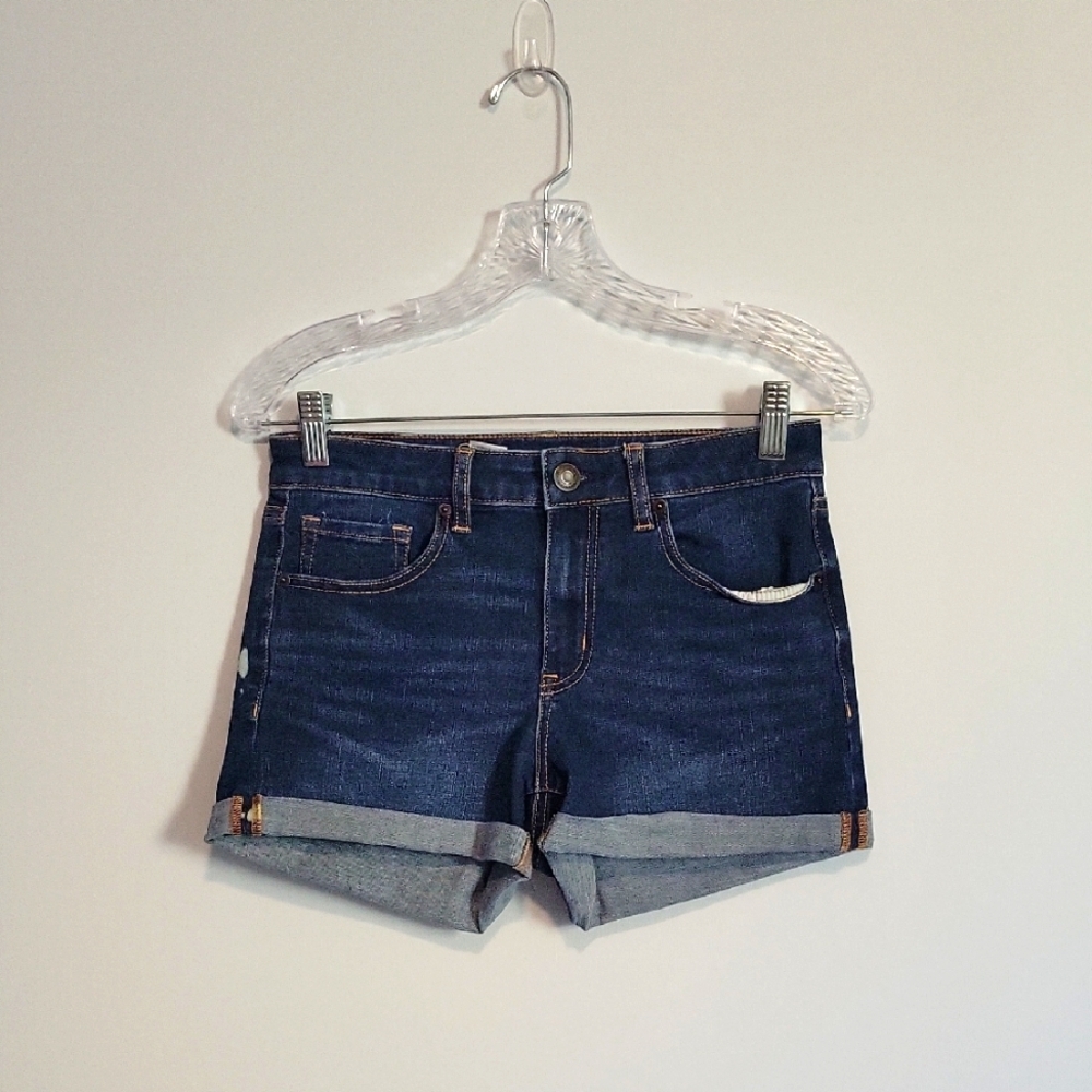 Aeropostale Embellished Flaming Pockets High Waisted Jean Shorts Size 6 Cuffed